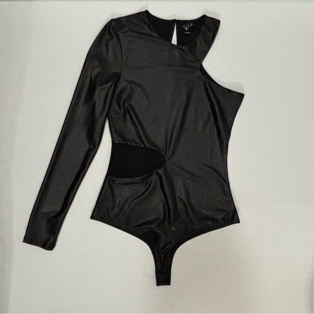 Windsor Black Faux Leather Size Medium One sleeve Cut Out Bodysuit